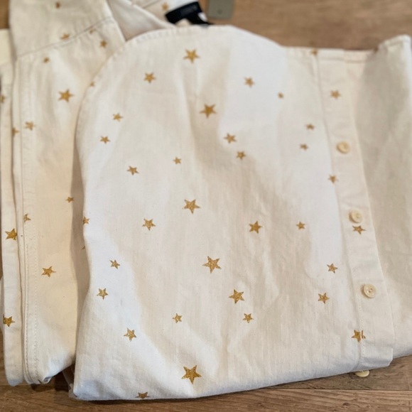 NWT J. Crew Ivory Gold Denim Shacket Shirt Western Holiday Party Casual XS - Picture 4 of 15